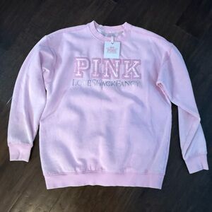 NEW Victoria Secret PINK X Love Shack Fancy Oversized Crew Sweatshirt Size XS
